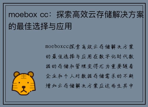 moebox cc：探索高效云存储解决方案的最佳选择与应用