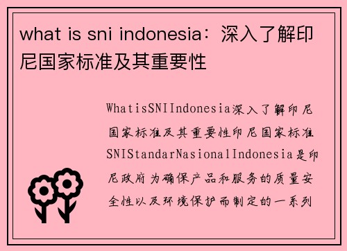 what is sni indonesia：深入了解印尼国家标准及其重要性